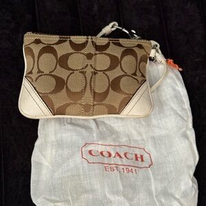 Coach Signature Brown and Cream Wristlet